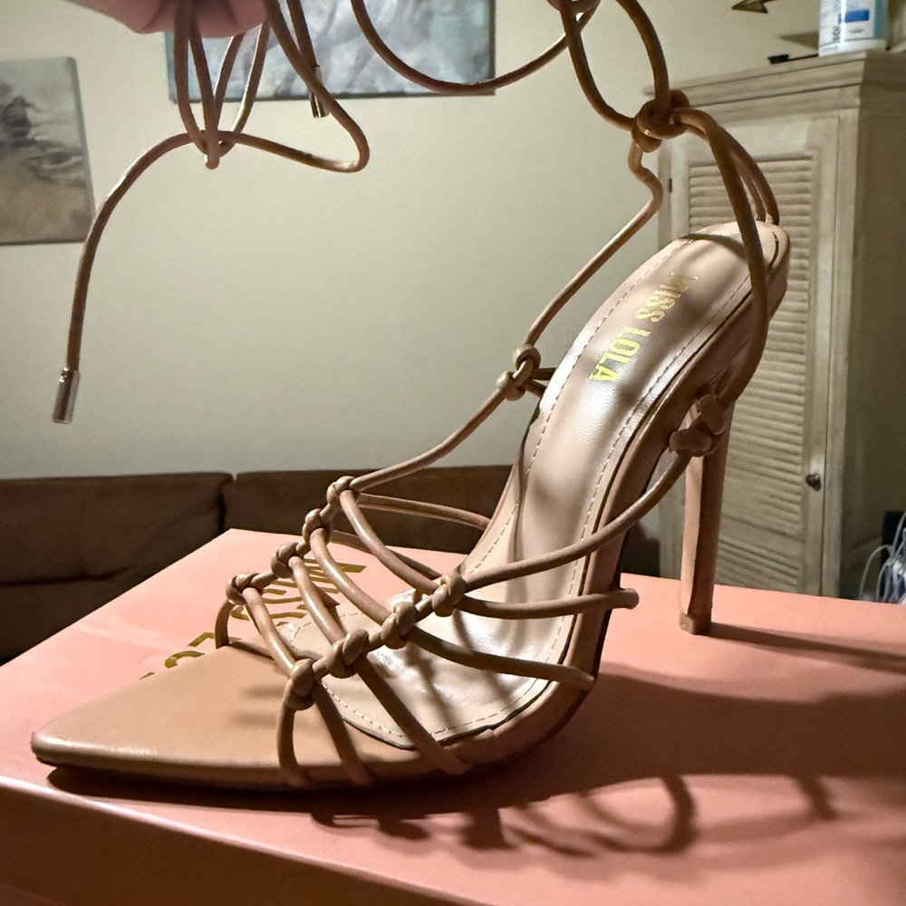Miss Lola Tan Strappy Heels